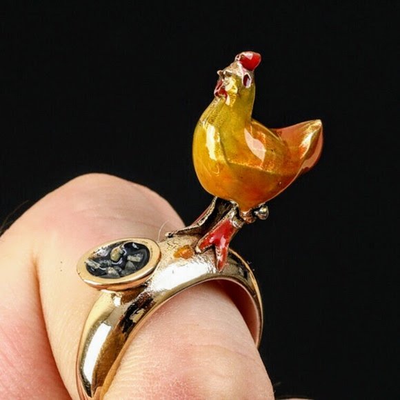 2-Tone Sterling Chicken Ring - Picture 2 of 5